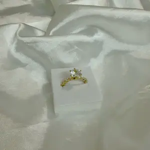 Elegant White Round Stone Ring with Side Sapphires Size 7 for Everyday Wear or Special Occasions