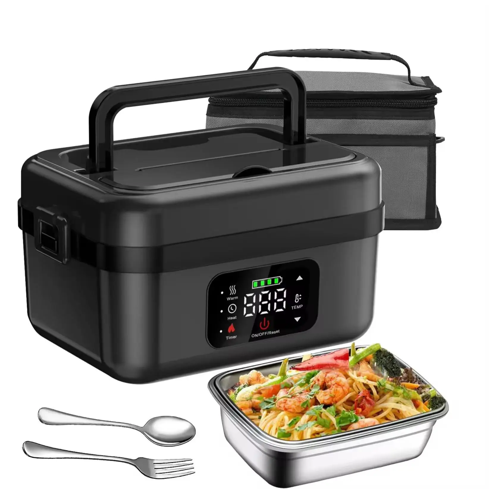 Cordless Electric Lunch Box with Timer, Portable 1L Rechargeable Self-Heating Food Warmer for Adults, Ideal for Work and Travel