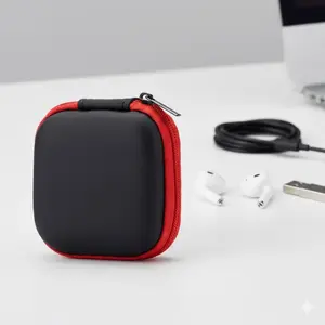 EVA Shockproof Grid-Lined Tech Organizer Pouch for AirPods Cases & Earbuds Chargers, Dust-Resistant Protective Storage Bag Fits Multiple Headphone Models