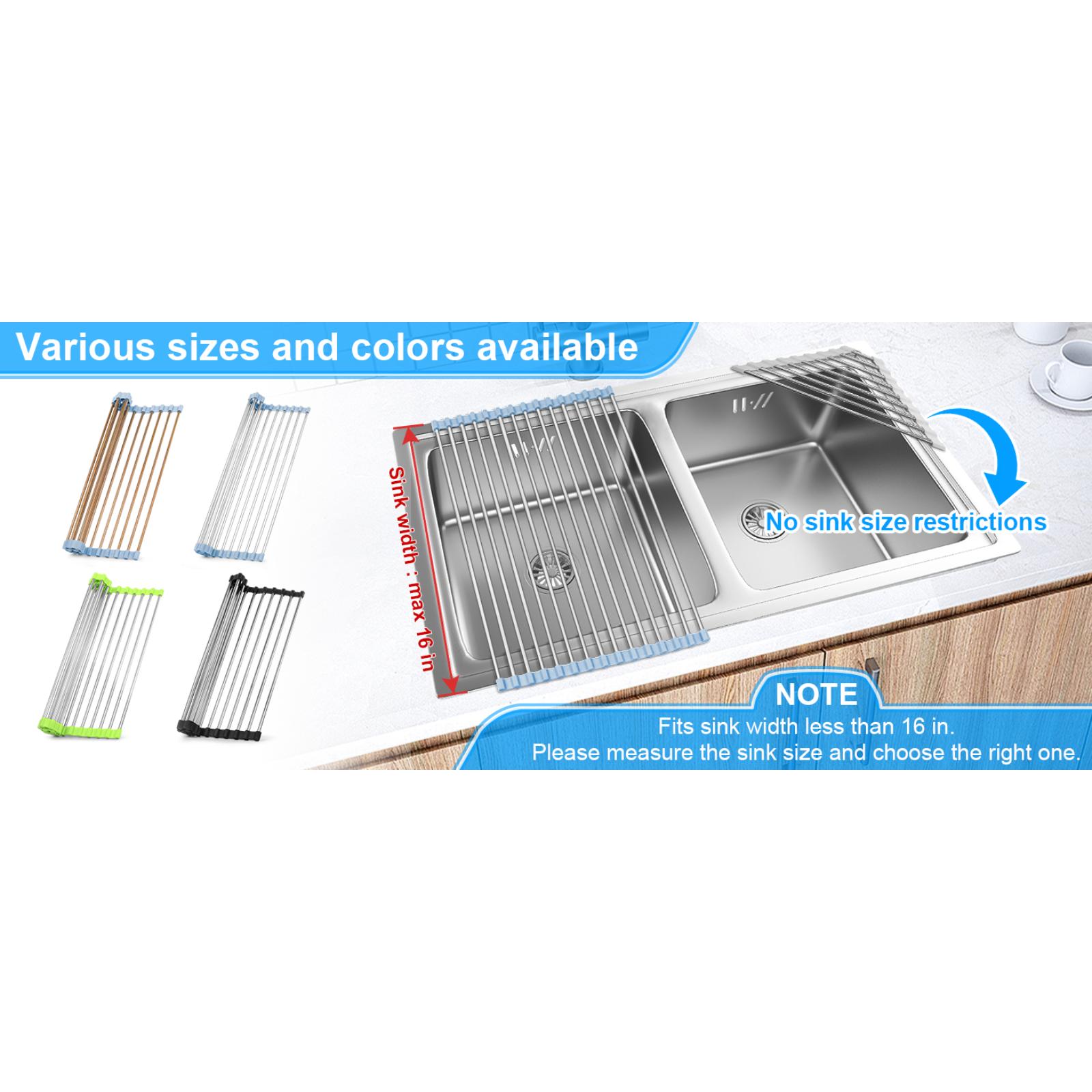 Roll Up Dish Drying Rack Over The Sink Foldable Stainless Steel Wire Drainer for Kitchen Sink Counter Storage 17.5x11.8 inches