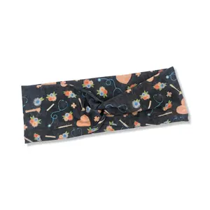 Nurse Life Knotted Headband - Dark Color with Heart and Floral Patterns, Ideal for Nurses and Healthcare Workers