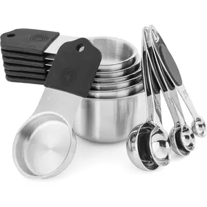 Measuring Cups and Spoons Set, Including 7 Stainless Steel Nesting Measuring Cups and 5  Measuring Spoons for Cooking & Baking (Black)