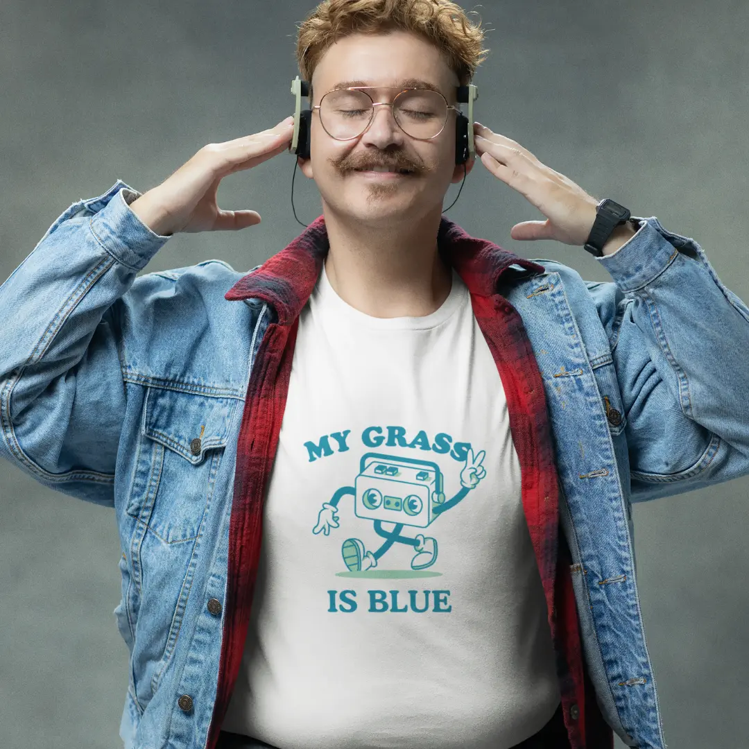 Bluegrass Themed Music Cassette Unisex Softstyle T-Shirt, Vintage Retro Tee, My Grass is Blue Shirt, Music Lover Gift, Festival Apparel