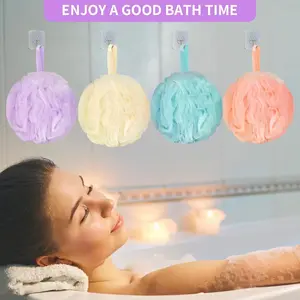 4Pack Bath Loofah Sponge Body Scrubber Pouf Shower Ball Bath Sponges for Women and Men Bathing Accessories  Smooth Lightweight  Soap Hangable