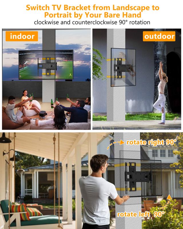 Gazebo Drill-Free Weatherproof Outdoor TV Wall Mount 180° Rotating Screen 88-Pound Capacity Suitable for 26-65" TVs Horizontal & Vertical Switchable