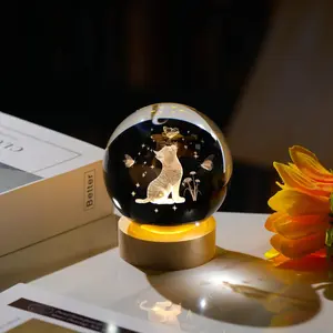 3D Butterfly Flower Crystal Ball with Wooden Light Base Glass Butterfly Figurine Gifts for Women Mom Butterfly Statue Home Decor on Mother's Day Birthday Valentine Christmas (Diameter 2.36 inches)