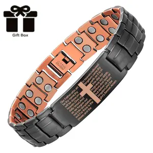 Men's Magnetic Cross Bracelet Adjustable Copper Black Enamel Design with Lord's Prayer Engraving Durable Hypoallergenic Titanium Steel Ideal Gift for Him Fashionable Daily Wear Accessory