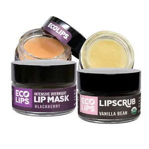 ECO LIPS, INC. Intensive Overnight Lip Mask & Organic Vanilla Bean Sugar Lip Scrub 2 Pack - Blackberry Flavor, Moisturize & Exfoliate, USDA Organic, Cruelty-Free, Hydrating Lip Care Duo