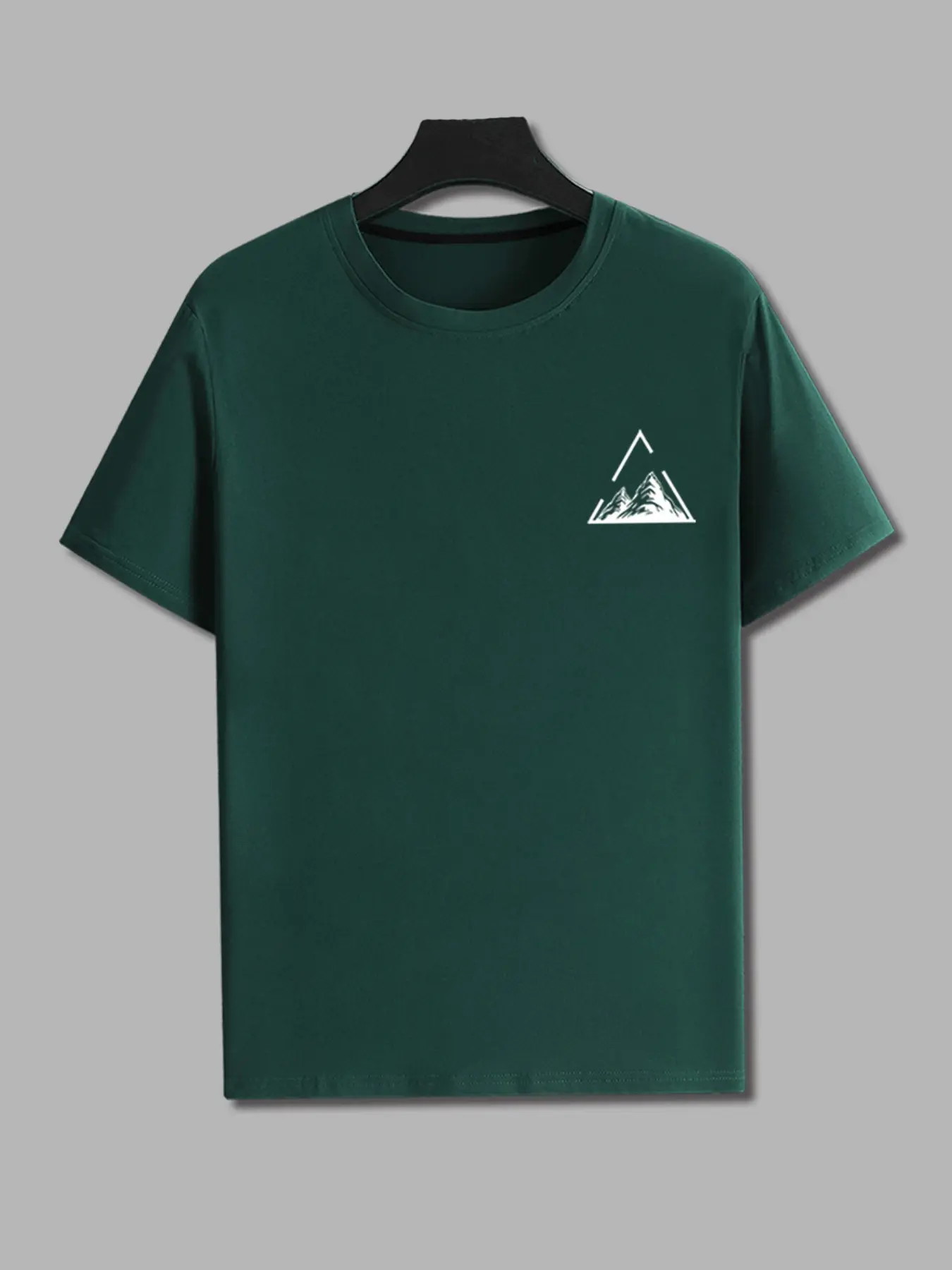 Gorpcore Style Minimalist Graphic Tee Men's Lightweight Tech Fabric T-Shirt Geometric Triangle Mountain Design Durable Athletic Streetwear for Outdoor & Gym