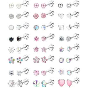 CASSIECA 24Pairs Hypoallergenic Earrings for Girls Women  Screw Back Earring Cute  Earrings 4mm Tiny Screwback Flat Back Stud Earring