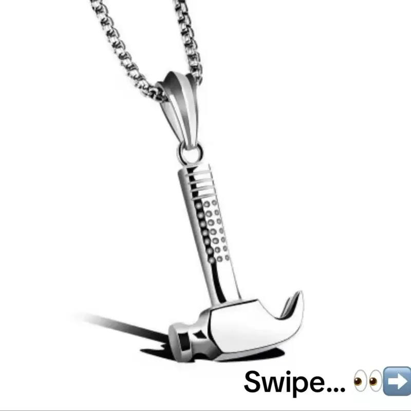 Stainless Steel Hammer Pendant Necklace, Norse Style Costume Jewelry for Men & Women