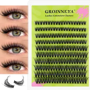 GROINNEYA 20P/30P/40P/50P/60P/80P Lashes Extra Long Cluster Eyelashes Glam D Curl Lashes Clusters DIY Mix Length Eyelash Extension Voluminous 5D Mink Lashes Tail Elongated Eyelashes,10 Rows Individual Eyelashes,Reusable Lash Supplies,For Party&Date Makeup