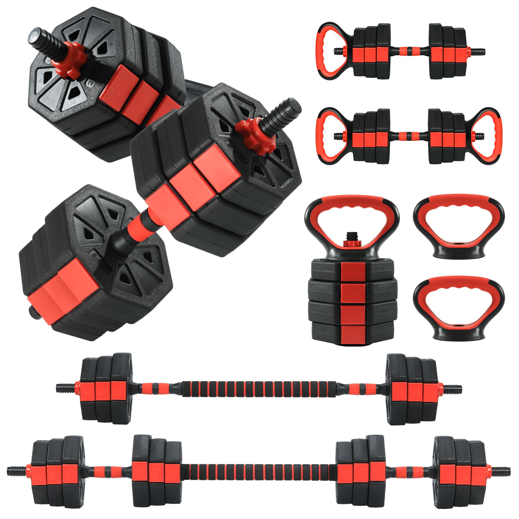 3-In-1 Octagonal Adjustable Dumbbell Set, 44/88LBSFree Weights Dumbbells with Anti-Slip Handle, Versatile Dumbbells Set of 2 with Connector