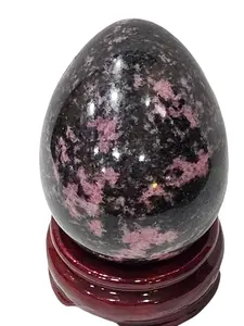 Rhodonite Crystal Egg - Natural Stone with Pink & Black Patterns for Emotional Healing and Self-Love Handcrafted for Heart Chakra Work