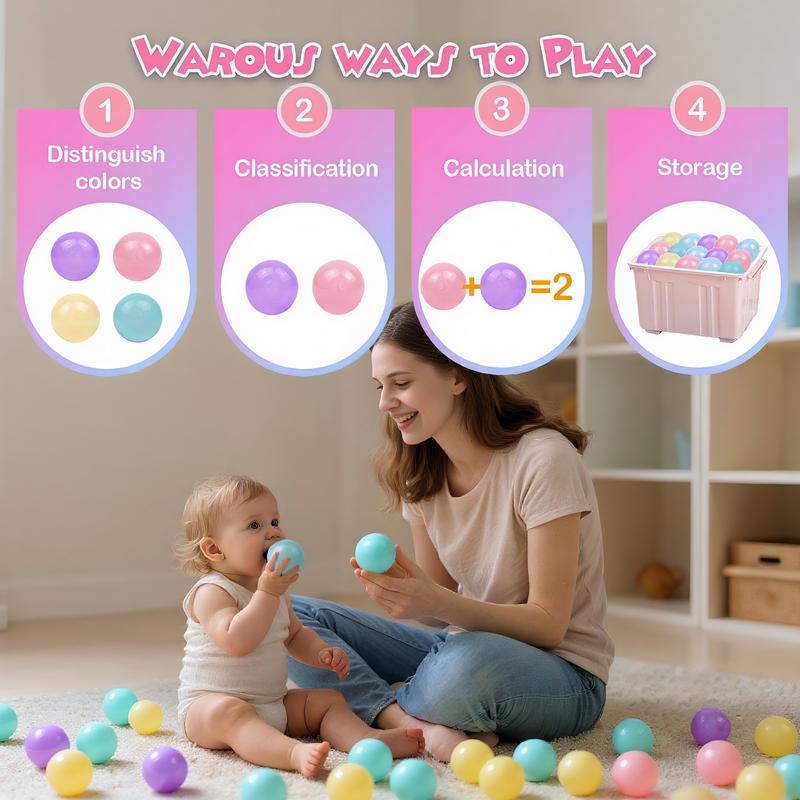 Rainbow Ball Pit Balls 100 Counts 2.2 Inches Diameter Non-Toxic BPA & Phthalate-Free Durable Storage Mesh Bag Safe for Toddlers Playroom Toys
