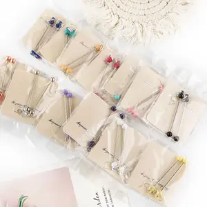 5 Pairs Fashion Handmade DIY Beaded Long Earrings Set, Simple Alloy Dangle Hook Earring Blanks for Women Jewelry Making