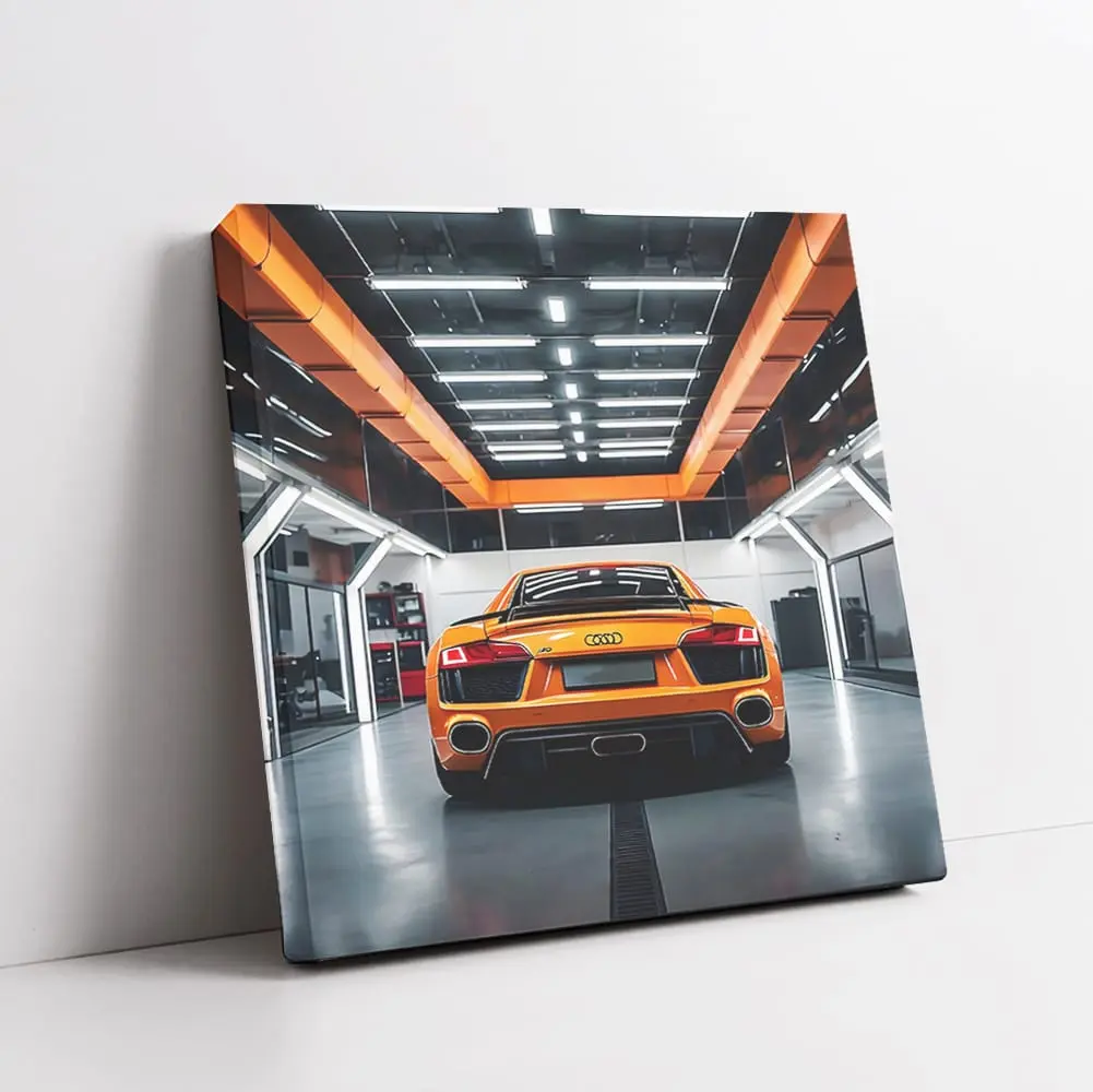 Audi R8 Orange In Garage Cars Wall Posters Bedroom Framed & Gift For Men
