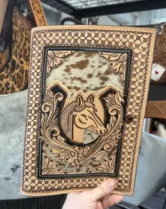Genuine hand tooled & painted leather and cow hide bible/book cover