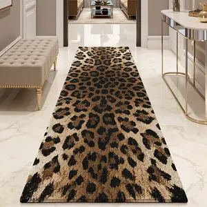 Fashion Leopard Print Long Carpet, Luxurious Hallway Living Room Rug, Non-Slip Gold Wool, Ideal for Kitchen, Corridor, Bedside, Animal Print Rug