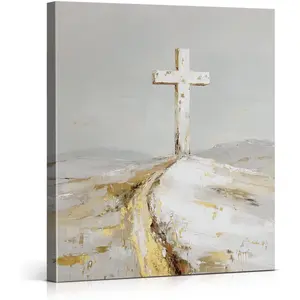 Christian Holy Cross Easter Wall Art Print - Good Friday Cross Canvas Picture Painting Religious Easter Wall Decor for Home Farmhouse