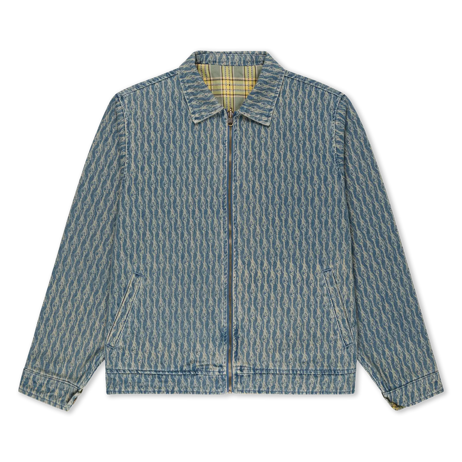Women's Reversible Western Work Jacket, Quilted Plaid Flannel to Denim Zip-Up Coat with Pockets and Leather Patch, Coats