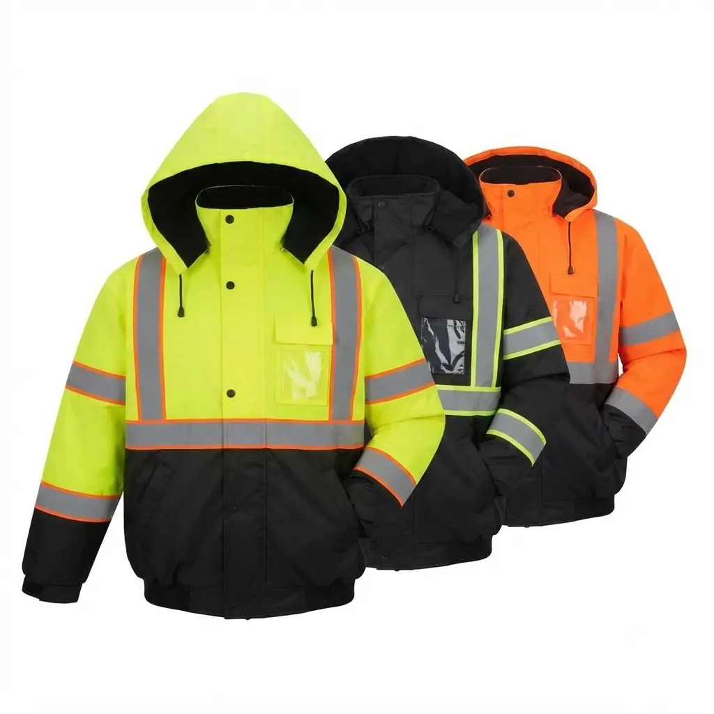Safeguard Men's Winter Safety Bomber Jacket, a Waterproof Hooded Coat with Fleece Lining and High-Visibility Reflective Tape, Fleece-Lined, Safety Coat, Warmth And Visibility, Hooded Warmth, Zipper, See You At Night