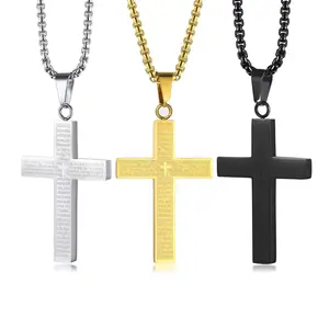Pendant Cross for Car Rear View Mirror Necklace for Men Charm Car Mirror Hanging Accessories Ornament Stainless Steel Lord's Prayer Cross Necklace With Bible Verse