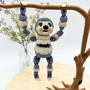 3D Printed Swinging Sloth Figurine Articulating with Tree Decor