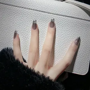 Peach-colored French-style fake nails, wearable nail stickers, finished nail pieces, 24 pieces of ballet nails S85, exquisite 24-piece long stiletto marble soft gel press-on nails with nail file for women, lightweight, reusable fake nails for weddings and