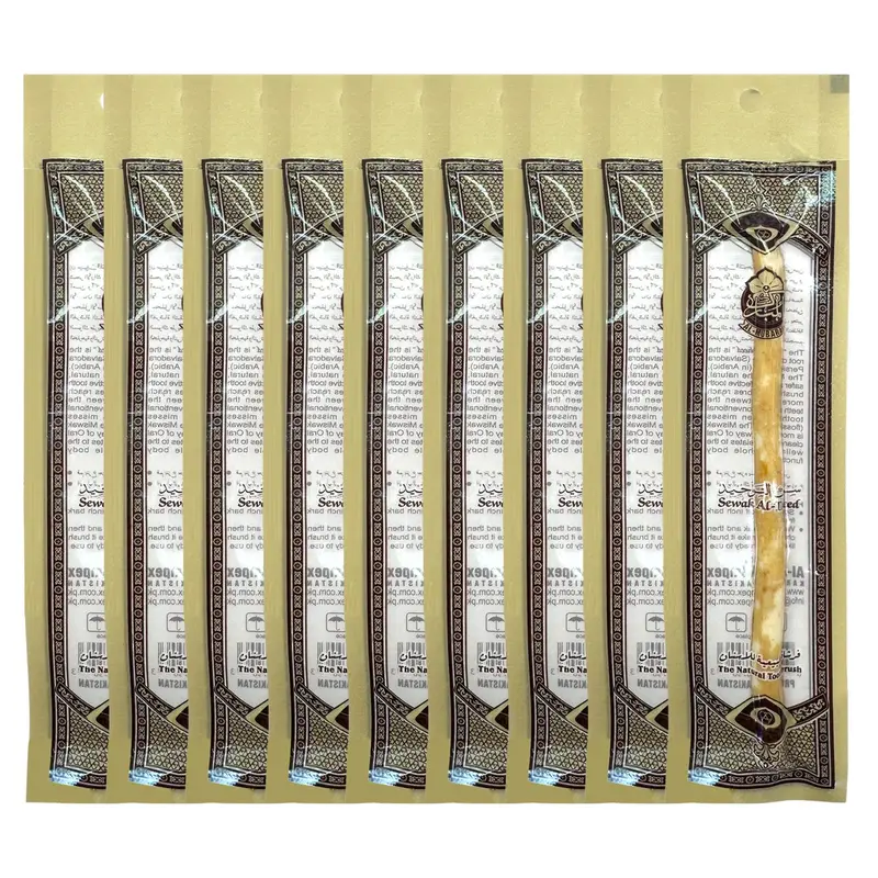 Authentic Pakistani Miswak Stick - Disposable Mini Sewak, Xylitol Sugar-Free Tooth Care, Chemical-Free Teeth Whitening, Gum Strengthening Oral Health, Traditional Islamic Hygiene, Vacuum-Sealed Freshness, Organic Antibacterial Toothbrush