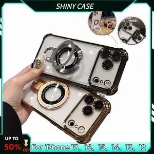 [2nd Big Deals]NganGee Protective Four Comers thicken Cushion Drop-proof Clear Platic magsafe  Phone Case Comes with Sticky Stand Olated Clear Bracket Phone Case for iPhone11-17 Cover with Kickstand Four Corners Cases clear kickstand.BN01