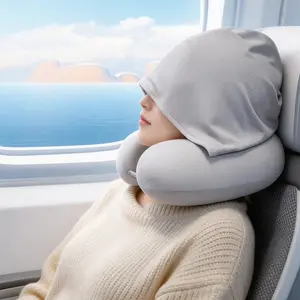 Nap Travel U-Shape Neck Pillow with Hood, Upgrade Version for Airplane Travel, Comfortable Sleep Pillow for All Seasons