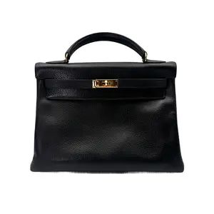 Pre-owned HERMÈS Ardennes Shoulder Bags Vintage Kelly 30 Retourne Noir with Gold Hardware Handle Bag 1991 HR114