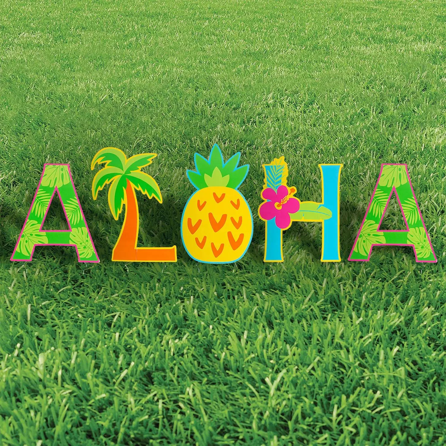 12" x 20" Aloha Plastic Yard Sign Set - 5 Pc.