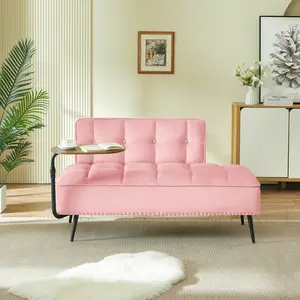 54" Loveseat Sofa Couch, Modern 2Seat Velvet Sofa with Backrest & 360° Rotating Side Table, Plush High-Density Foam Cushions, Space-Saving for Living Room Bedroom Apartment (Pink)