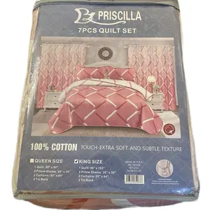 Priscilla 7-Piece Quilt Set - 100% Cotton Queen/King Size Bedding Set with Quilt, Pillow Shams, Curtains & Tie Backs