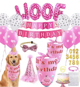 Dog Birthday Bandana Set, Pet Party Decorations Kit with 2 Bandanas, Fun Pet Birthday Party Decorations for Small Medium Dogs Pets, Cute Puppy Celebration Outfit with Hat, Bow Tie & Balloons