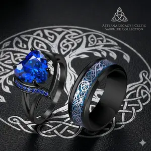 Romantic Matching Couple Rings - Stainless Steel Dragon Design & Elegant Heart Zirconia Bridal Set, Engagement Wedding Promise Bands