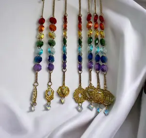 Chakra Mini Suncatcher - Colorful Beads with Gold Accents, Eye-Decorative Hanging Accessory for Home Decoration