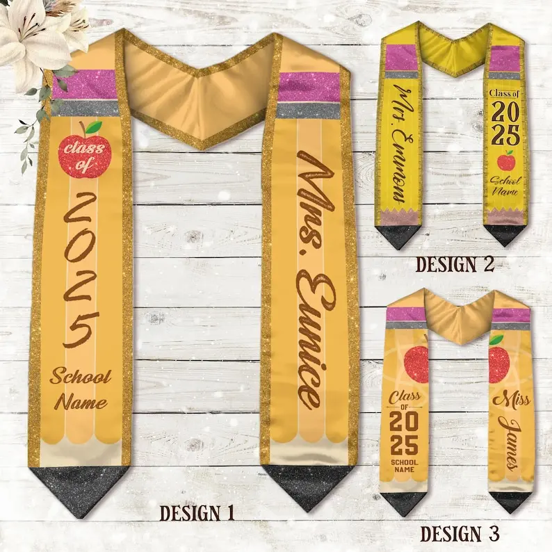 Custom Graduation Stole Class Of 2025, Teacher Graduation Stole 2025, Teacher Stole, Pencil Stole Graduation For Teachers, Sash For Teacher U007