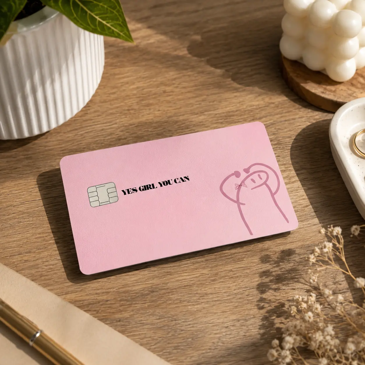 (2pcs per pack) Funny Pink Aesthetic Girl Card Skin, Premium Matte Vinyl Protective Decal, Waterproof Scratch Resistant Cover for Standard Size Cards