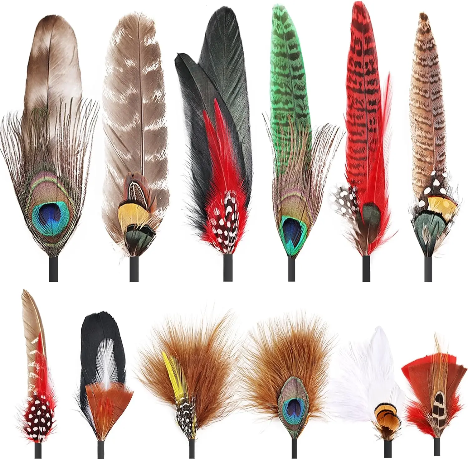 12Pcs Hat Feathers, Assorted Natural Feathers for Hats Colorful Real Feathers Pin for DIY Craft, Men Women Cowboy Hats, Fedora, Party Hats,Oktoberfest (12 Style)
