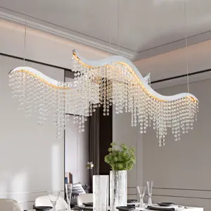 36-inch Modern Wave LED Crystal Chandelier - Adjustable Color Temperature 3000K/4000K/6000K - Adjustable Height - Elegant Chandelier for Living Room and Luxurious Space