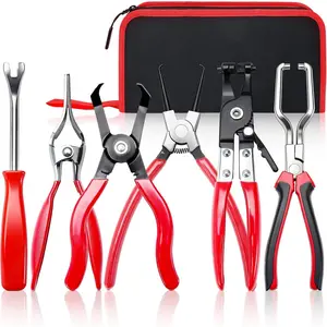 6PCS Fuel Line Pliers Set, Hose Clamp Pliers, Long Fuel Filter Caliper Hose Remover, 30° Disconnecting Plier & Flat Hose Clamp Plier for Water Hose and Automotive Maintenance with Storage Case