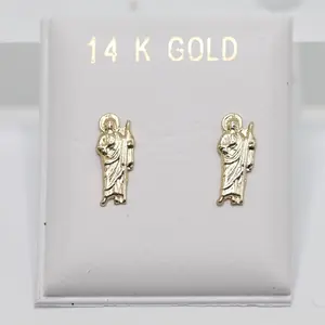 14KT Gold San Juditas Earrings - Elegant Religious Jewelry for Women