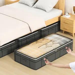 Under Bed Clothes Storage Bag, Quilt Storage Box, Bedroom Organizer, Visible Window with Handle, Waterproof Dustproof Large Capacity, Foldable Storage Organizer