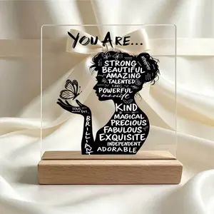 You Are Strong Beautiful Amazing Talented Powerful Kind Magical Precious Fabulous Exquisite Independent Adorable Acrylic Art PieceAcrylic Plaque With Wooden Stand, Inspirational Self Love Quote Desktop Sign, Birthday Christmas Womens Day Graduation Gift F