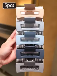 5-piece solid color matte fashion hair accessories large blue | gray extra large rectangular square grip clip, simple ladies elegant retro temperament hair grip clip, grip firm daily casual bath hair Claw Clips Flat Claw Clips