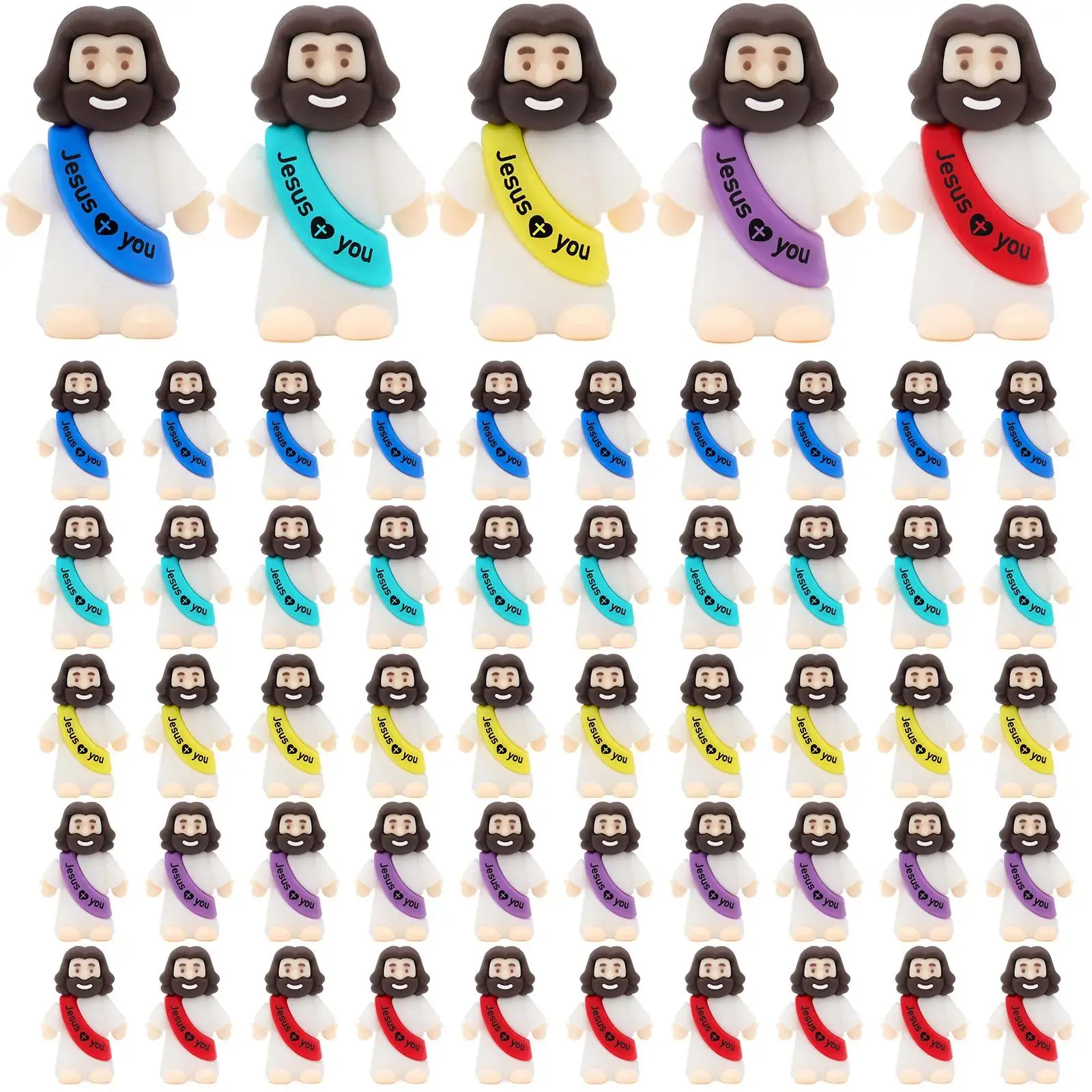 30/60 Pack Little Jesus Figurines in Bulk, Jesus Loves You Figures, Small Jesus Figurines, Tiny Jesus Figures for Church Christmas Party Favors Religious Easter Gifts for Egg Stuffers
