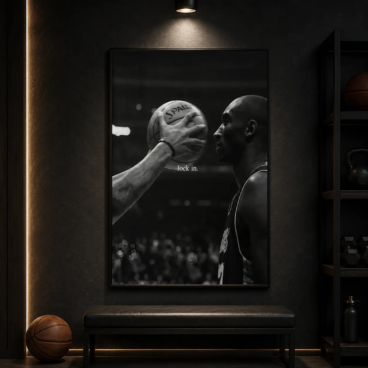 Kobe Bryant Lock In Motivational Wall Art, Black & White Basketball Poster, Sports Art, Canvas Wall Art Print, Inspirational Basketball Decor, Champion Mindset Poster for Bedroom Gym Dorm Office Man Cave, Gift for Sports Fans